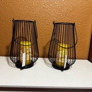 Black Wire Candle Holders with Yellow Candles